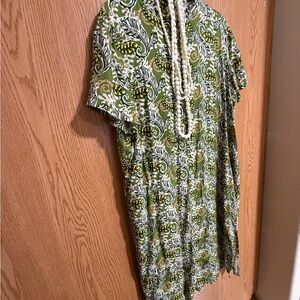 Manuhealii Green and White Midi Dress